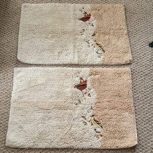 Set of 2 Cream and Beige Bird Accent Bath Rugs